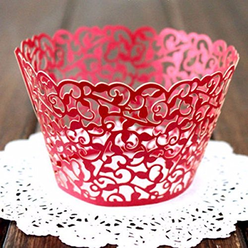 Zorpia® Full Of Festival Feeling 60Pcs Filigree Vine Cupcake Cake Wrappers Wraps Case For Wedding Birthday Big Red ZRA0168961
