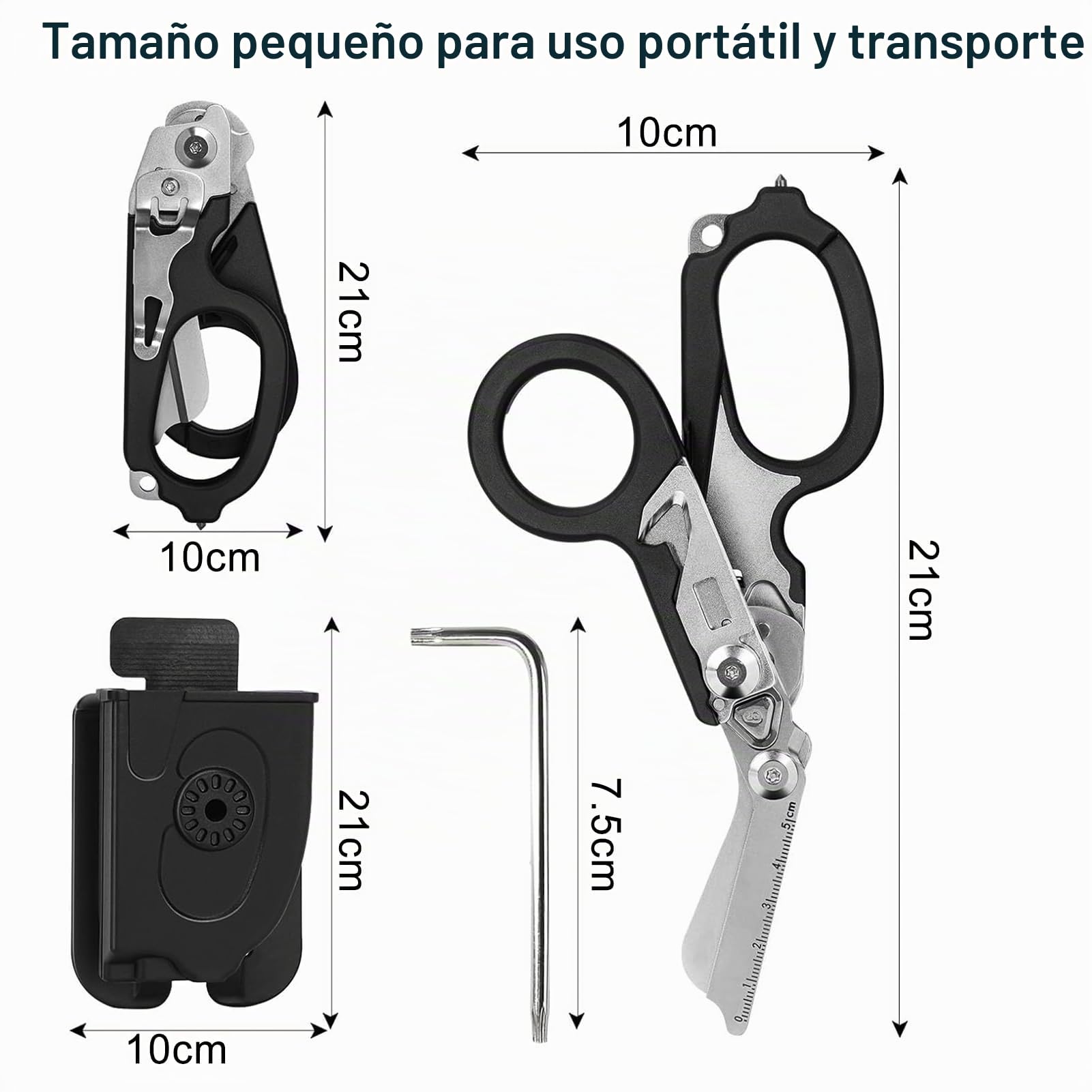 Tijeras de rescate multiherramienta con 6 prácticas funciones, pinzas plegables de acero inoxidable, tijeras de emergencia Raptor Response, tijeras de rescate con funda, herramientas de rescate