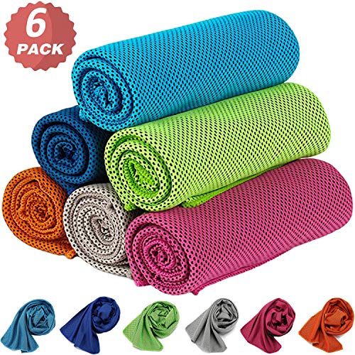 KEAFOLS Cooling Towel 6 Packs 40x12’’ Chill Ice Sports Towel Neck Headband Bandana