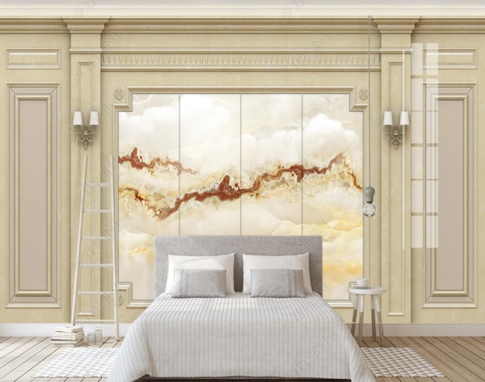 Papier peint intissé marbre pour masquer les défauts du mur de salon