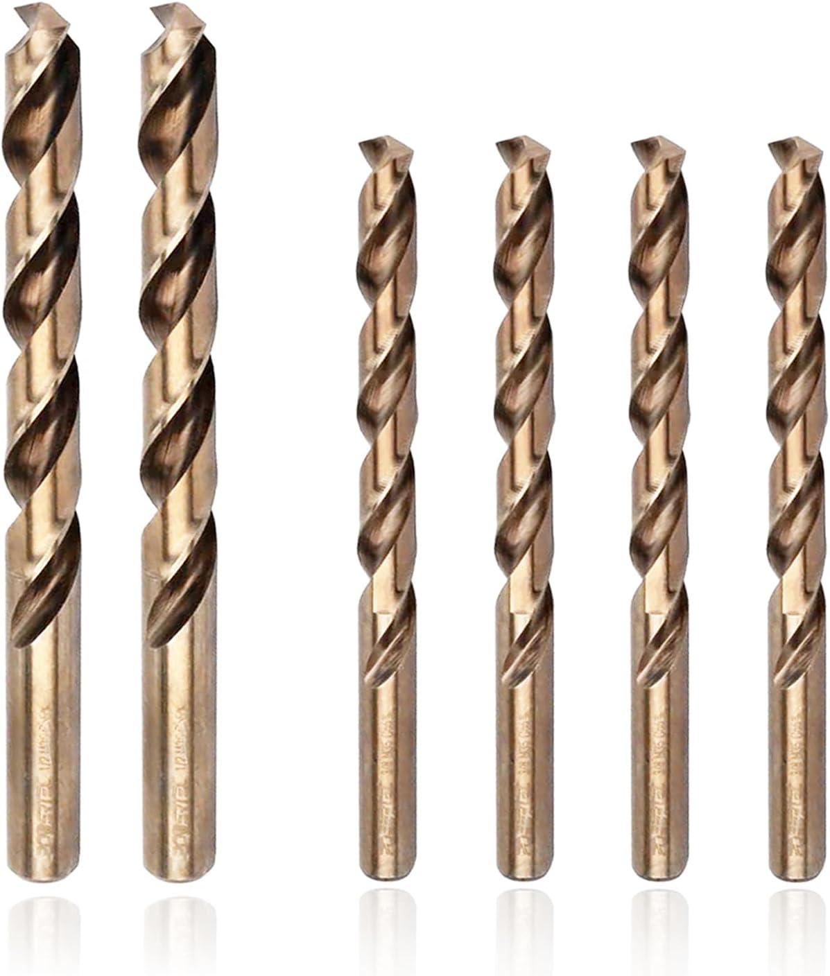 POWERTEC 1/2" & 3/8" Cobalt Drill Bits - 6 Pack - 5" & 6" Length - M35 HSS Jobber Length Twist Bits with 135° Tip for Drilling Wood, Metal, Stainless Steel, Nickel Alloy, Cast Iron & Plastic (QDB2100)