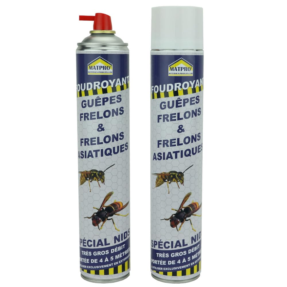 MATPRO, Insecticide Foudroyant Spécial Frelons Asiatiques, Frelons et Guêpes - Lot de 12 Aerosols de 400ml, Efficacité Rapide, Formule Professionnelle, Idéal pour Extérieur et Intérieur.