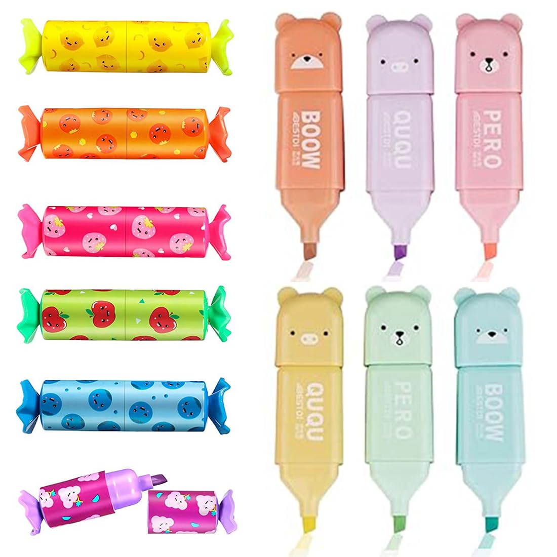 QOWUXHZ 12Pcs Mini Subrayadores Mini Rotuladores Fluorescentes Bolígrafos De Delineador De Caramelos Empaquetados Para Niños Y Estudiantes 6 Colores Bonita Bolsa Escolar Rellenos Divertidos
