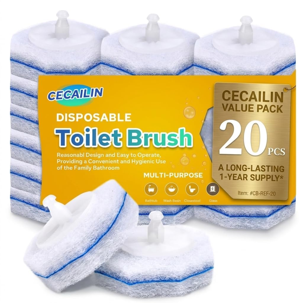 Cecailin 20pcs Disposable Toilet Brush Refills, Replacement Scrubber Heads