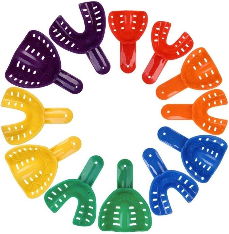 Dental Tooth Tray Dentist Tooth Holder Disposable Perforated Tray Dental Impression Tray Lab Plastic Dental Accessories Tool Set of 12