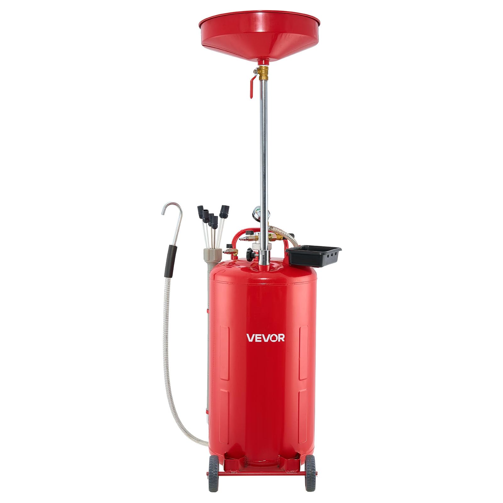VEVOR Tanque de Drenaje de Aceite Usado, Drenaje de Aceite Portátil Neumático de 79,5 L con Embudo Ajustable y Ruedas, Drenaje de Combustible Líquido para Taller de Reparación de Automóviles, Rojo