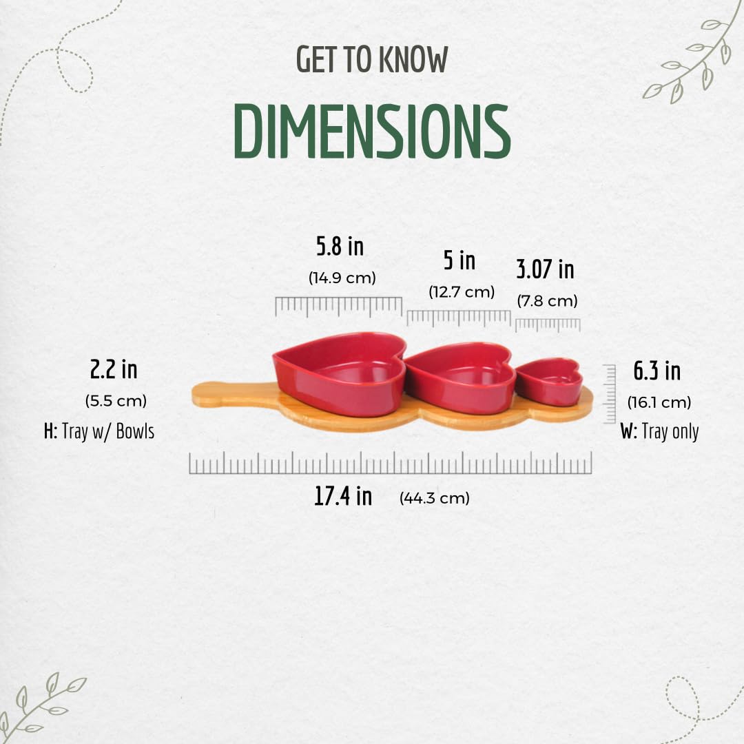 Snack Time Collection - Juego de 3 cuencos de porcelana duradera de diferentes tamaños con bandeja de bambú ajustable - Lujo moderno para aperitivos - Perfecto para salsas, frutos secos, caramelos,