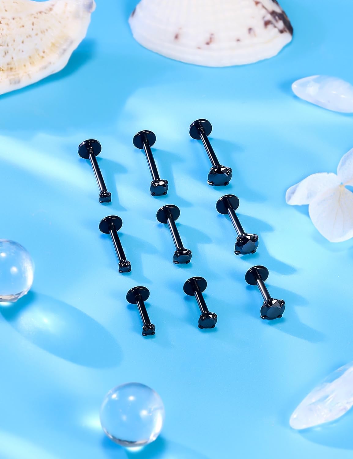 Hoeudjo Helix Piercing Jewelry Stainless Steel Tragus Piercing Jewelry Medusa Piercings Monroe Labret Ashley Lip Rings for Women Post Length 6mm 8mm 10mm