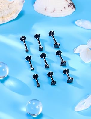 Hoeudjo Helix Piercing Jewelry Stainless Steel Tragus Piercing Jewelry Medusa Piercings Monroe Labret Ashley Lip Rings for Women Post Length 6mm 8mm 10mm