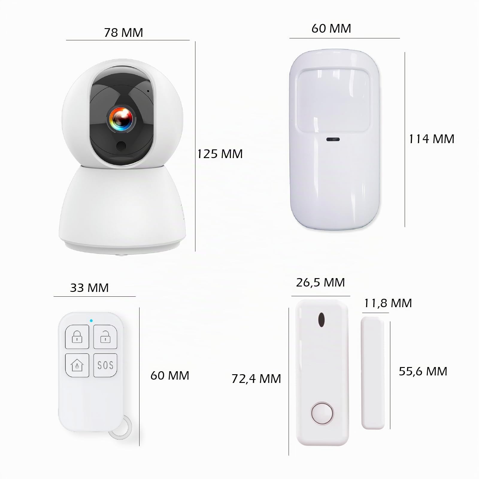 Kit Alarme étendu KYF-ALARM-012-ET Maison avec Caméra IP 4MP, 2 Détecteurs de Mouvement, 2 Détecteurs d'Ouverture, 2 Télécommandes, Sirène 90dB