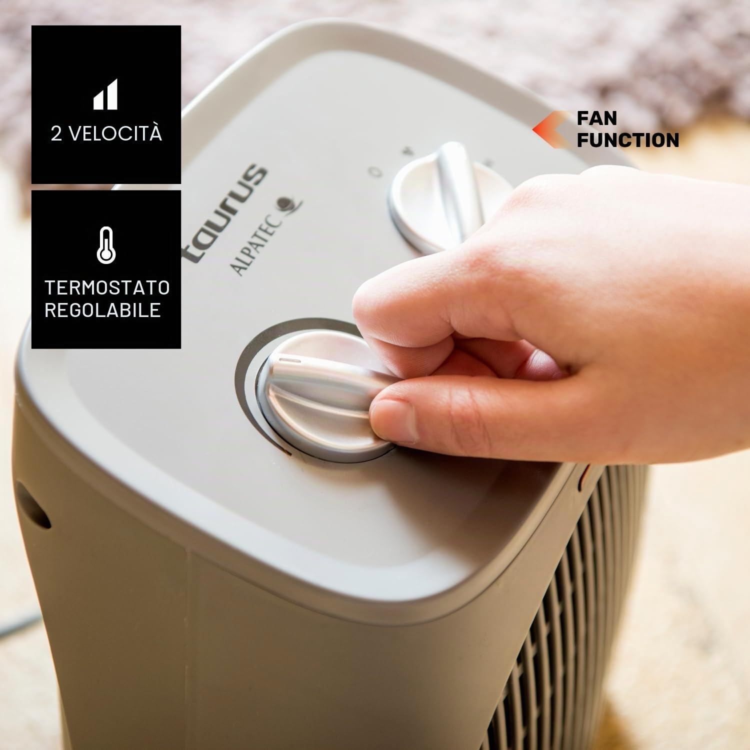Taurus - Termoventilatore Tropicano 2000W | Basso consumo | 2 livelli calore | Termostato regolabile | Modalità ventilazione | Portatile | Ideale fino a 20 m²