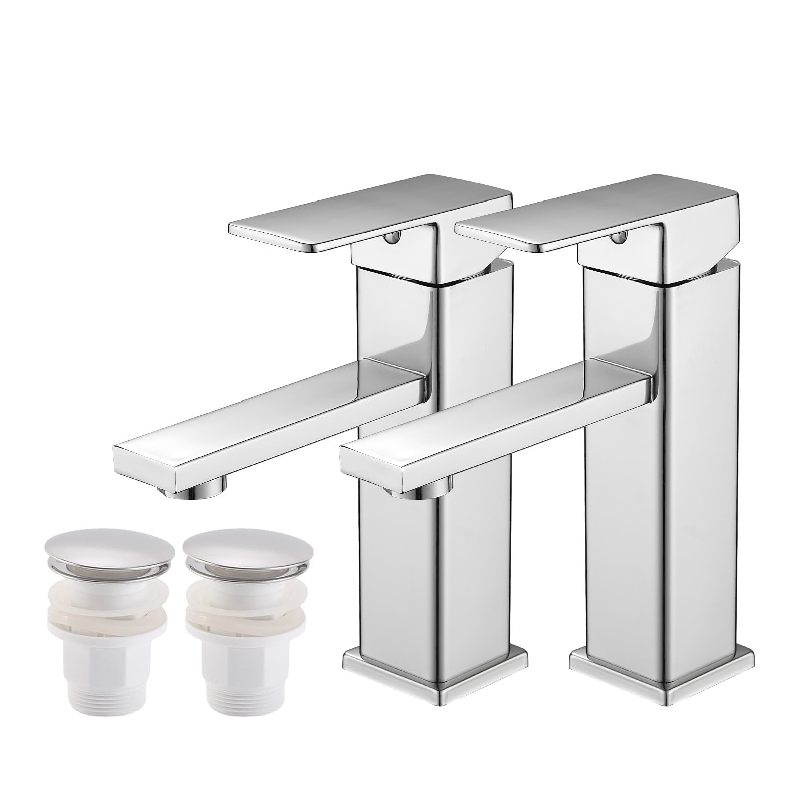 Mitigeur de lavabo à un trou, forme carrée, chorm, monocommande avec cartouche céramique, en acier inoxydable（2,chorm,avec groupe de vidage)