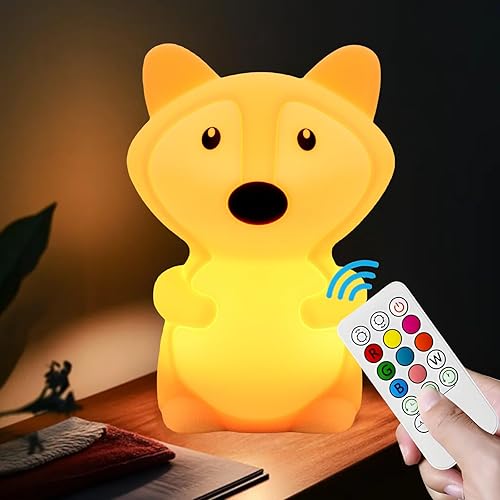 Luces nocturnas de zorro para niños, luz para habitación de niños, luces de animales 9 colores cambiantes para decoración de habitación de niñas y