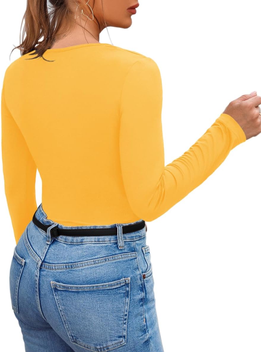 Afibi Women's Cutout Tops Basic Long Sleeve Round Neck Slim Fit T-Shirts - Image 5