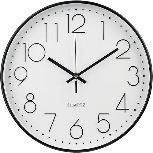 Miniatura 15 de Reloj de pared de 12 pulgadas, silencioso, sin tictac, estilo moderno y simple, redondo, decorativo, con esfera estereoscópica de cuarzo, para