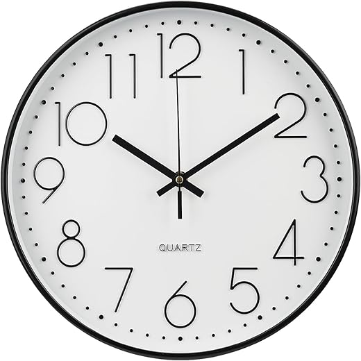 Wall Clock 10 Inch Non-Ticking Silent Modern Simple Style Round Decor Clock Black Stereoscopic Dial Quartz Wall Clocks for Home/Office/School/Living Room/Bedroom/Kitchen
