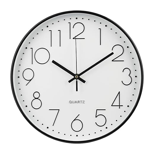 Wall Clock 10 Inch Non Ticking Silent Modern Simple Style Round Decor Clock Black Stereoscopic Dial