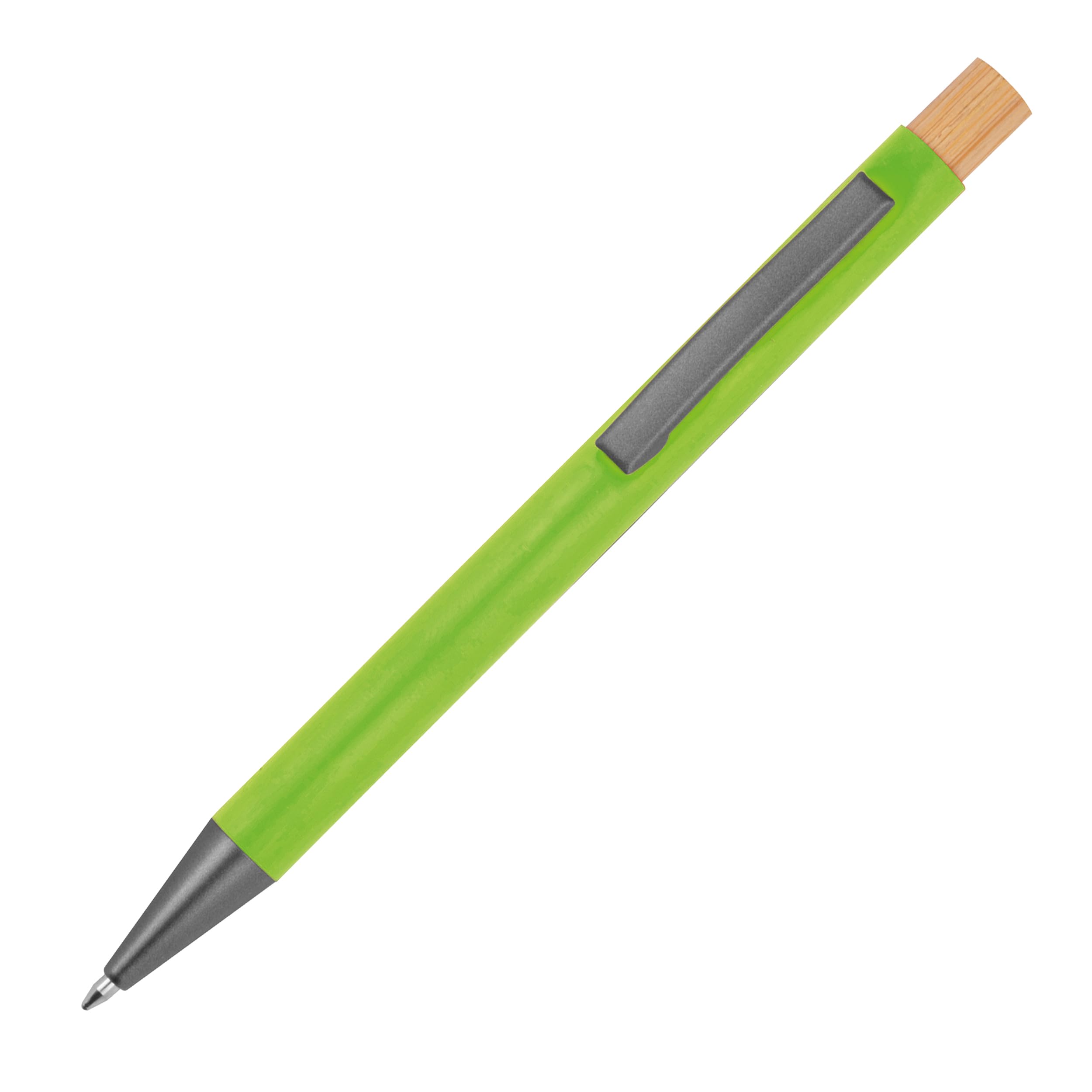 Schmalz® 50 Stück Kugelschreiber aus recyceltem Aluminium mit Bambusdrücker & Metallclip – Großraummine blau schreibend – personalisierbar mit Gravur und/oder Logo (50)