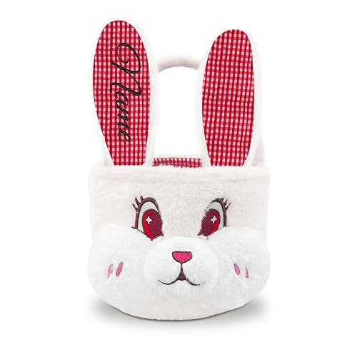 Miniatura 7 de Bolsa de conejo de Pascua personalizada con diseño de conejo de felpa para niños con bordado de nombre personalizado, oreja larga para niños y