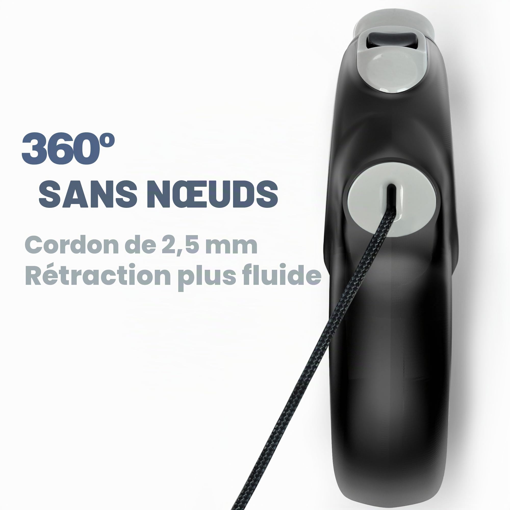 Fida Laisse rétractable pour chien de 9 m, très résistante pour chiens de taille moyenne/grande taille, sans nœuds, pour chiens jusqu'à 50 kg, noir