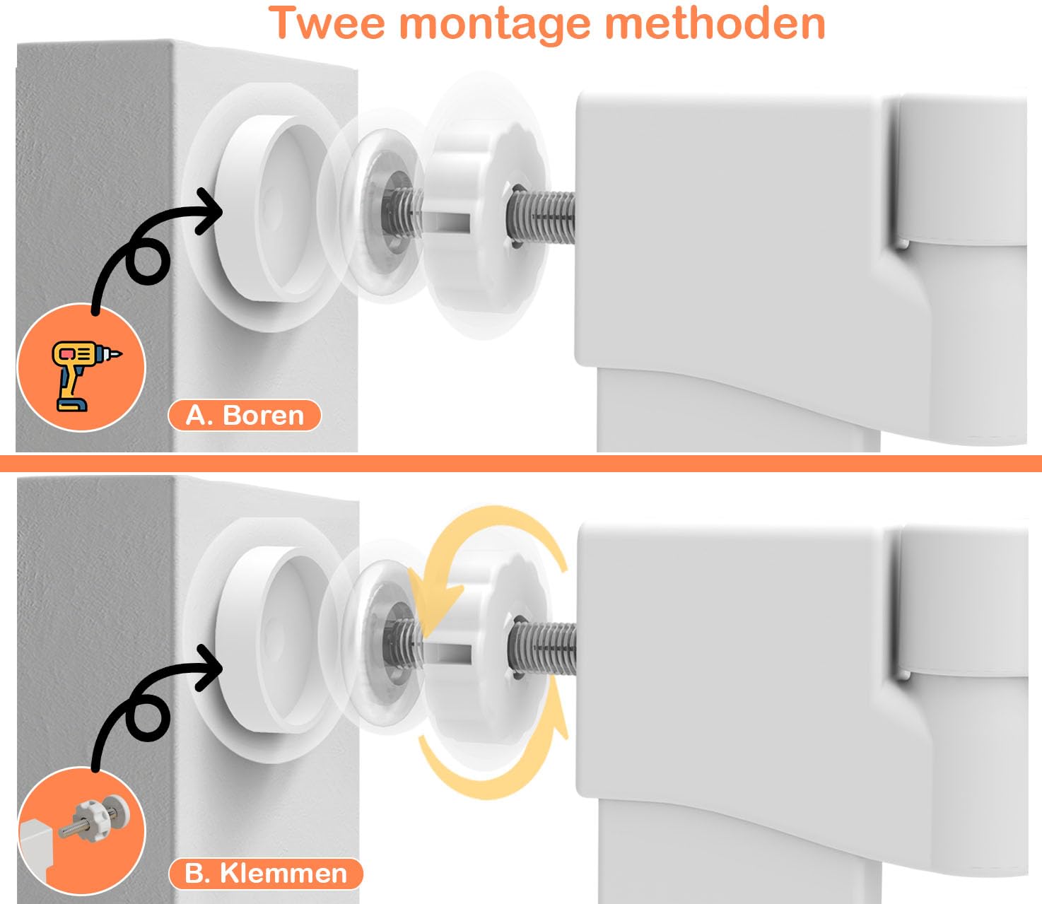 Cancello per scale senza foratura – Griglia in metallo per scale – Griglia di sicurezza – Fissaggio a morsetto (bianco, 103)