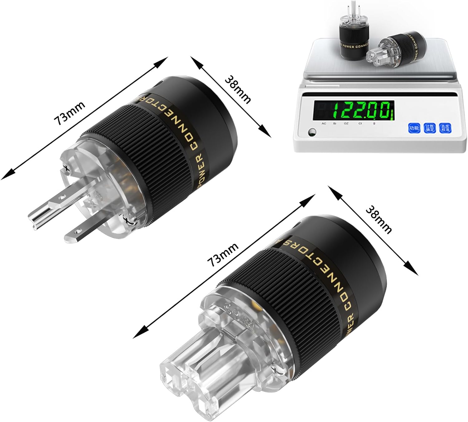 Preffair 1 Pair Brass Rhodium Plated Power Plug Hi-End US AC 3 Prong Male Power Plug IEC320 C15 Female Connector for Audio Grade Power Cables DIY HiFi Devices 10A/250V~15A/125V (P078TR/C078TR)