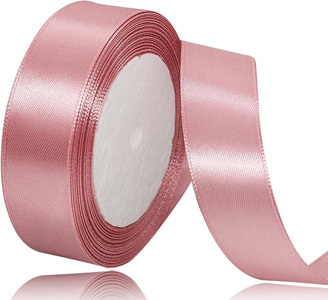 Rose Gold Satin Ribbon 25mm x 22 Meters, Solid Colour Fabric Ribbon for Gift Wrapping, Crafting, Balloon, Sewing Project, Hair Bows, Bridal Bouquet, Wedding Favours Decoration
