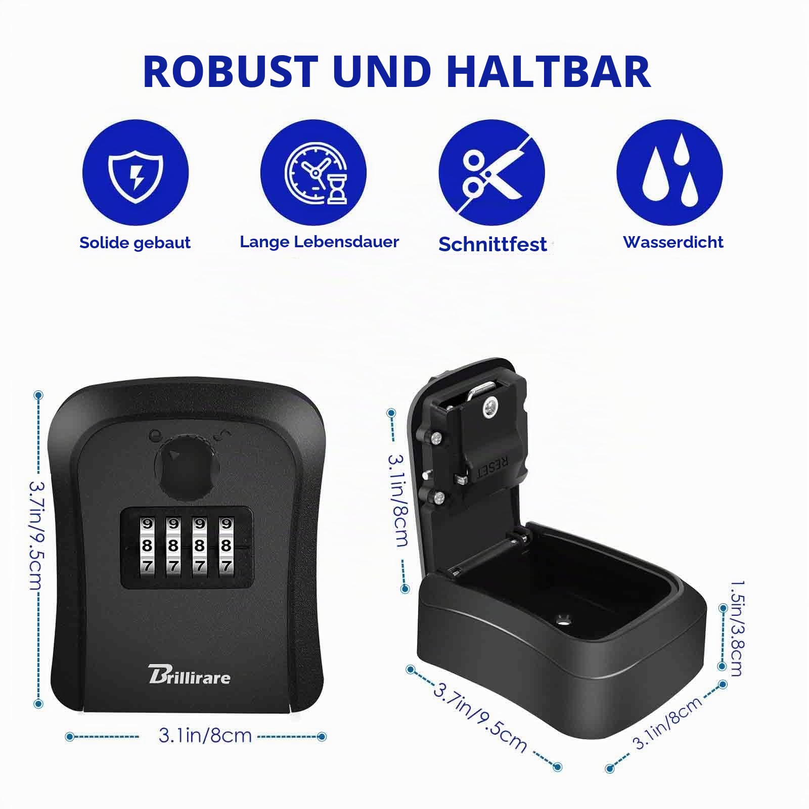Schlüsselschlossbox, wasserdicht, 4-stellige Zahlenkombination, Wandhalterung, zurücksetzbarer Schlüsselversteck, verbesserte große Kapazität, Passwortbox für Hausschlüssel, Autoschlüssel, Ausweise