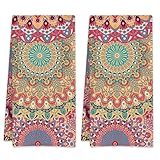 KXWQTRDD Mandala Vintage Hand Towels for Bathroom Set of 2,Absorbent Waffle Weave Kitchen Towels,Decorative Modern Bathroom Towel for Bath,Guest,Shower 16 X 24 Inch