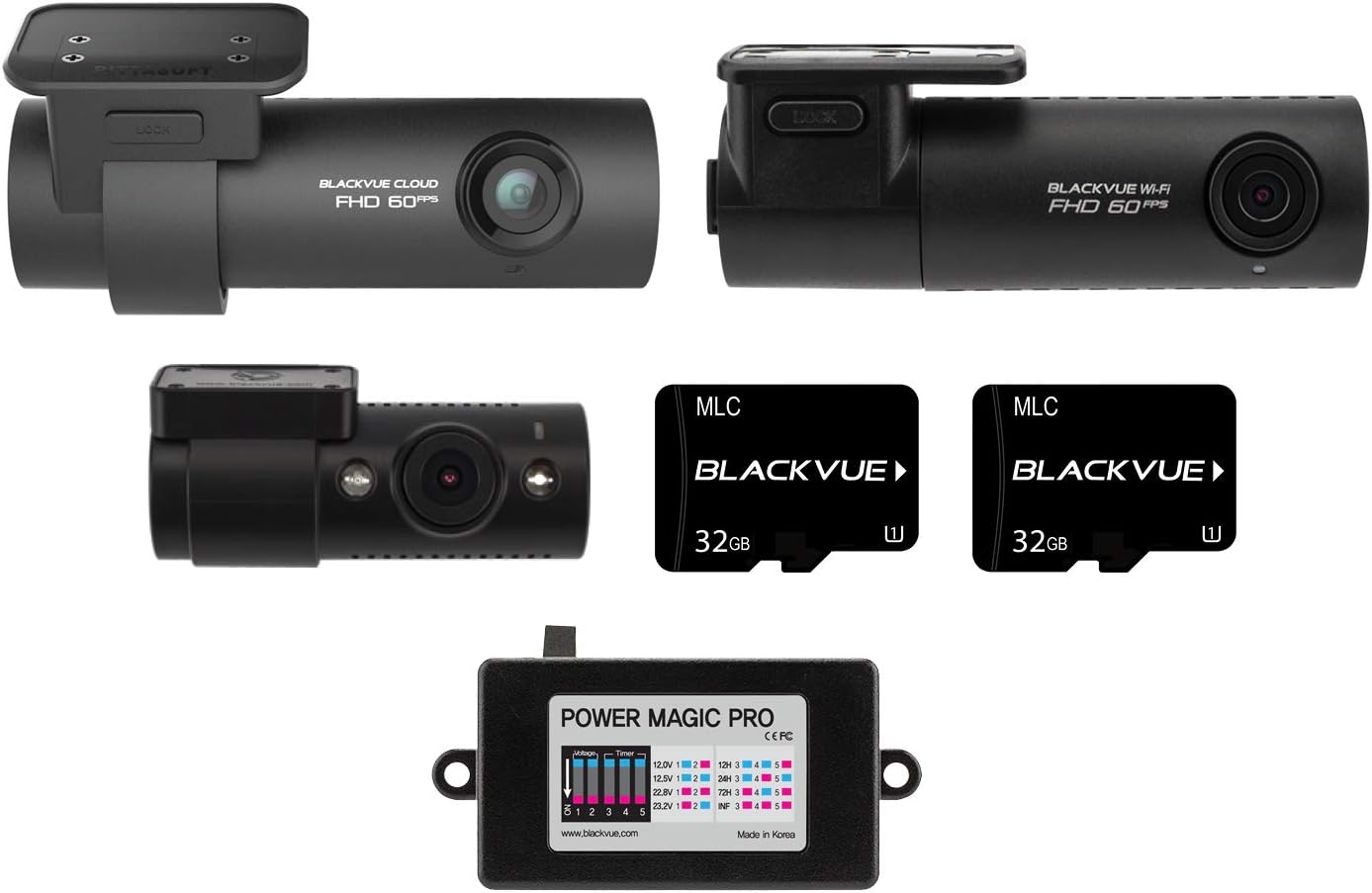 BlackVue 3 Channel Bundle | DR750S-2CH IR 32GB with DR590W-1CH 32GB 2+1 Channel Front Interior & Rear Combo | Power Magic Pro Included