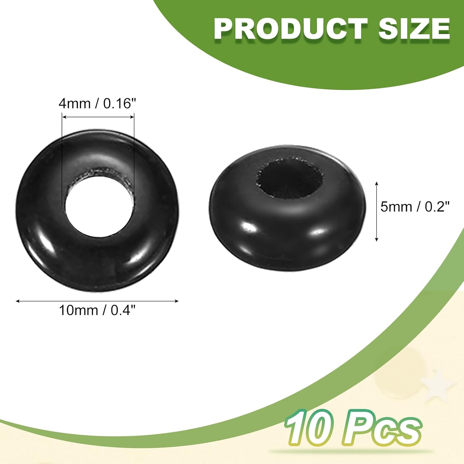 uxcell 10 Pcs Large Hole Stone Beads Charm, 10mm Gemstone Beads Macrame Natural Rondelle Loose Crystal Bead for DIY Jewelry Making Keychain Bracelet Necklace, Black - Image 2