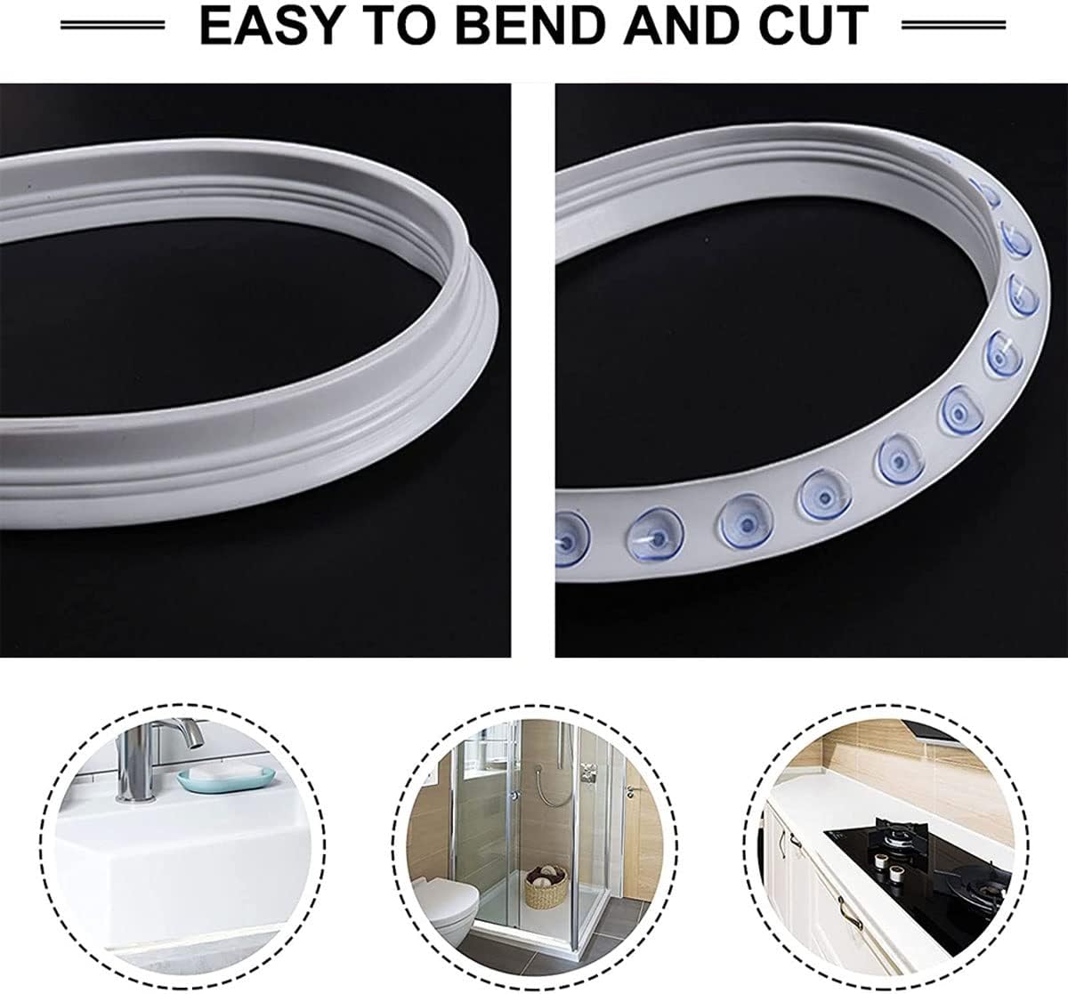 Silicone Shower Threshold Water Barrier,Collapsible Shower Water Dam Shower Barrier with Suction Cup,Shower Floor Water Stopper Seal Strip,Dam Splash Guard, for Bathroom and Kitchen(160cm)
