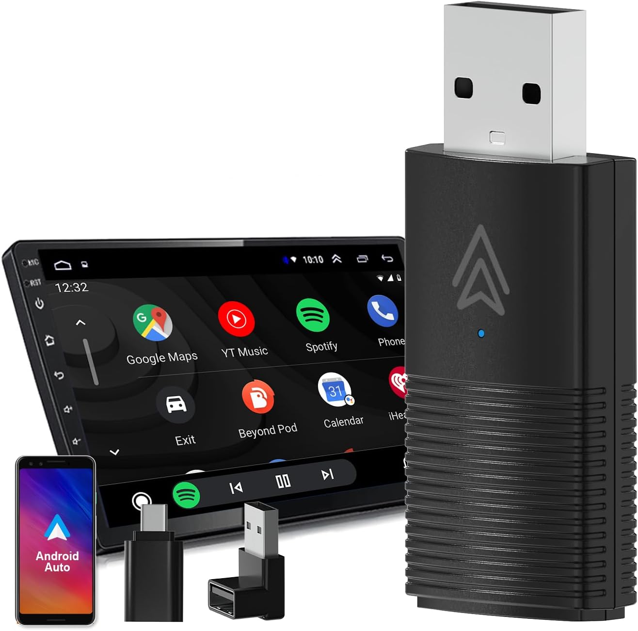 Mini Android Auto Wireless Adapter, Wireless Android Auto Adapter for Cars with Factory, Auto-Connect from 2016+ & Android 11+, Plug & Play, Online Update