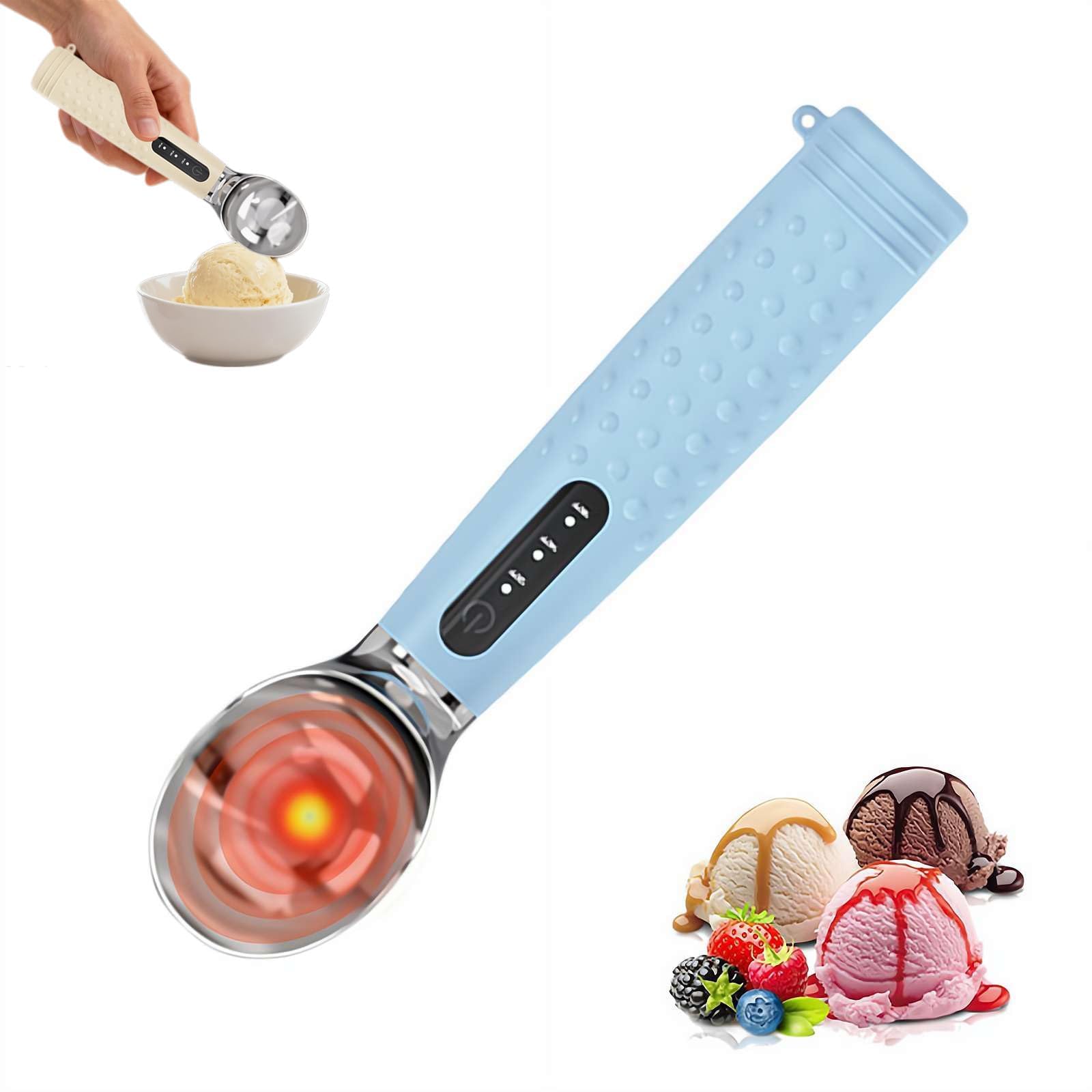 Cuillère à glace chauffante, rechargeable, 3 modes de température, affichage LED, chauffage rapide jusqu'à 71,1 °C, étanche, poignée ergonomique en silicone pour crème glacée dure et desserts