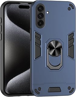 جراب حماية من البولي كربونات الصلب وبولي يوريثين مقاوم للحرارة مقاوم للصدمات من الدرجة العسكرية مزود بحامل حلقي 360 درجة لموبايل سامسونج جالاكسي A56 شبكة الجيل الخامس 5G (أزرق) من ايلينج