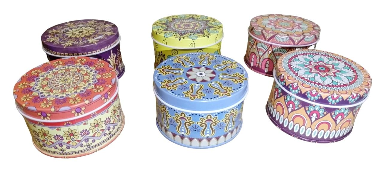 Mizy round shaped tin storage boxes containers gift box multipurpose box (pack of 8)