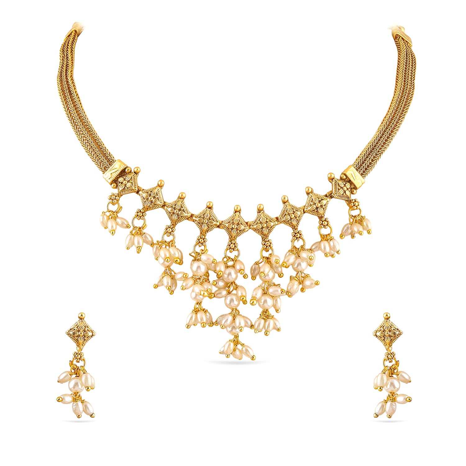rubans Gold Plated Pearl Cluster Choker Set | Traditional Festive Statement Jewellery Gift for Women & Girls-picture-44