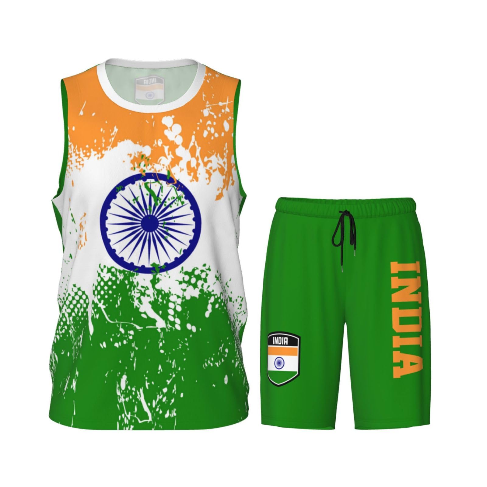 India Flag Grain (2) Basketball Jersey Uniform Suit for Men Women Adults Training Athletic Set