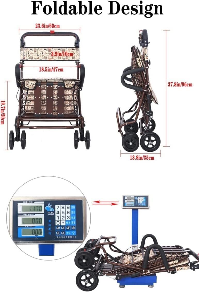 Carrello Spesa Carrello Deambulatore con Sedile E Ruote della Spesa Pieghevole per Anziani Rollator Portatile Leggero da Passeggio Carrelli Ruote | A