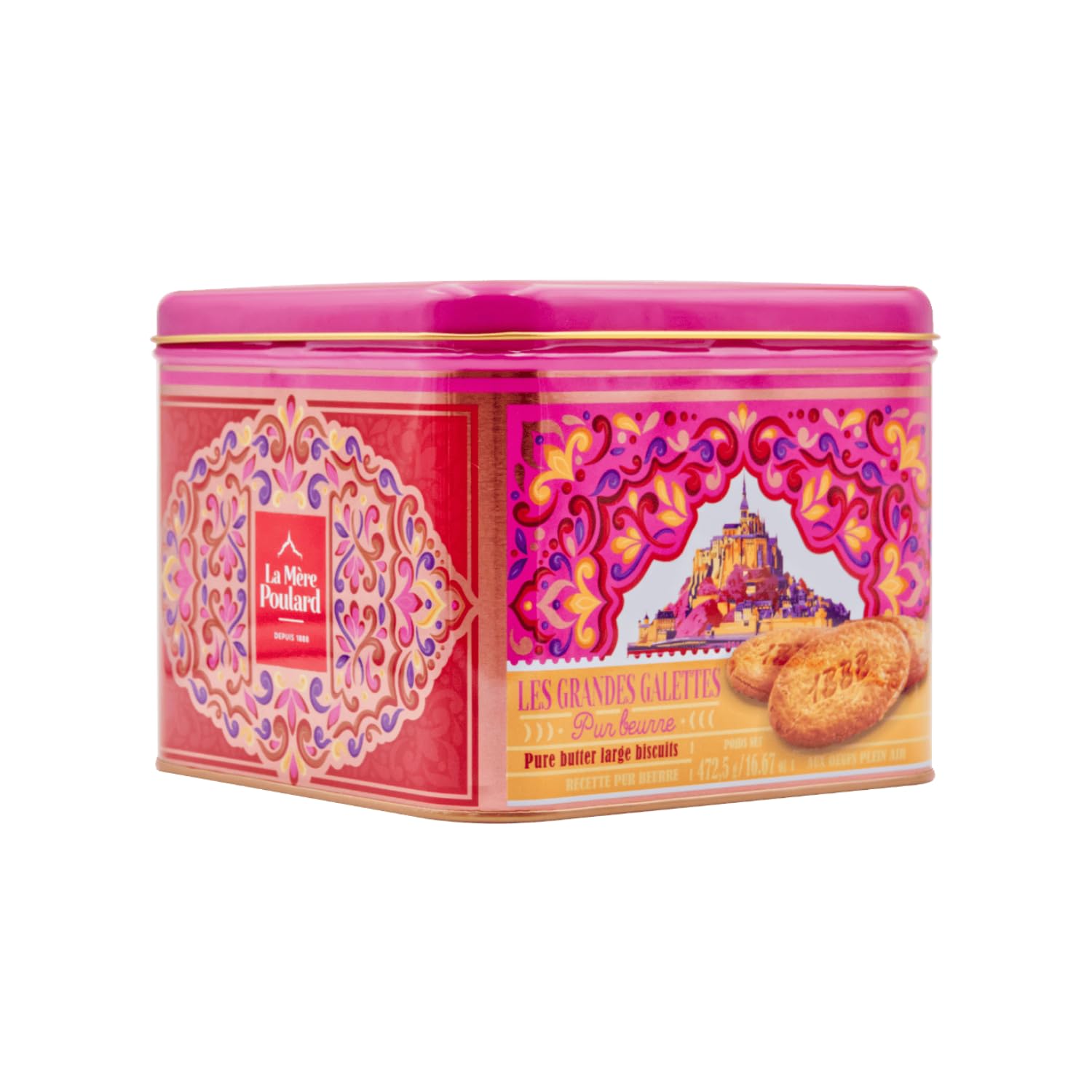 La Mère Poulard | Biscotti Puro Burro Salato Caramello | Latta Metallo Biscotti Francesi Burro Grandi Gallette - 472.5 Gr | Lattine Cucina Decori Frollini Regalo