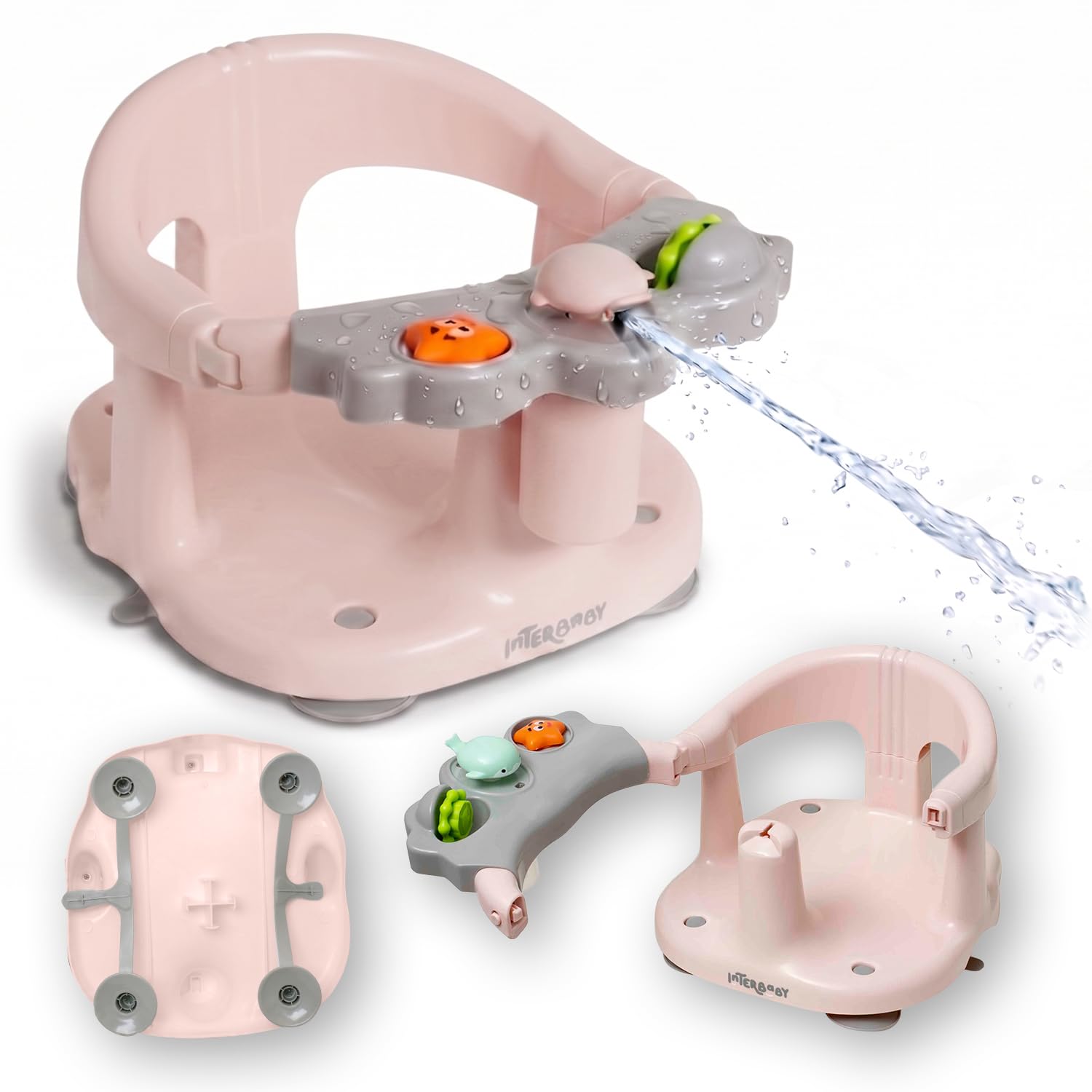 Interbaby Seggiolino da Bagno Bambino Antiscivolo con Ventose | Seggiolino Vasca e Doccia Sicuro ed Ergonomico | Sedia Bagnetto Neonato 6-24 Mesi | Seggiolino Bagno Stabile e Confortevole (Rosa)