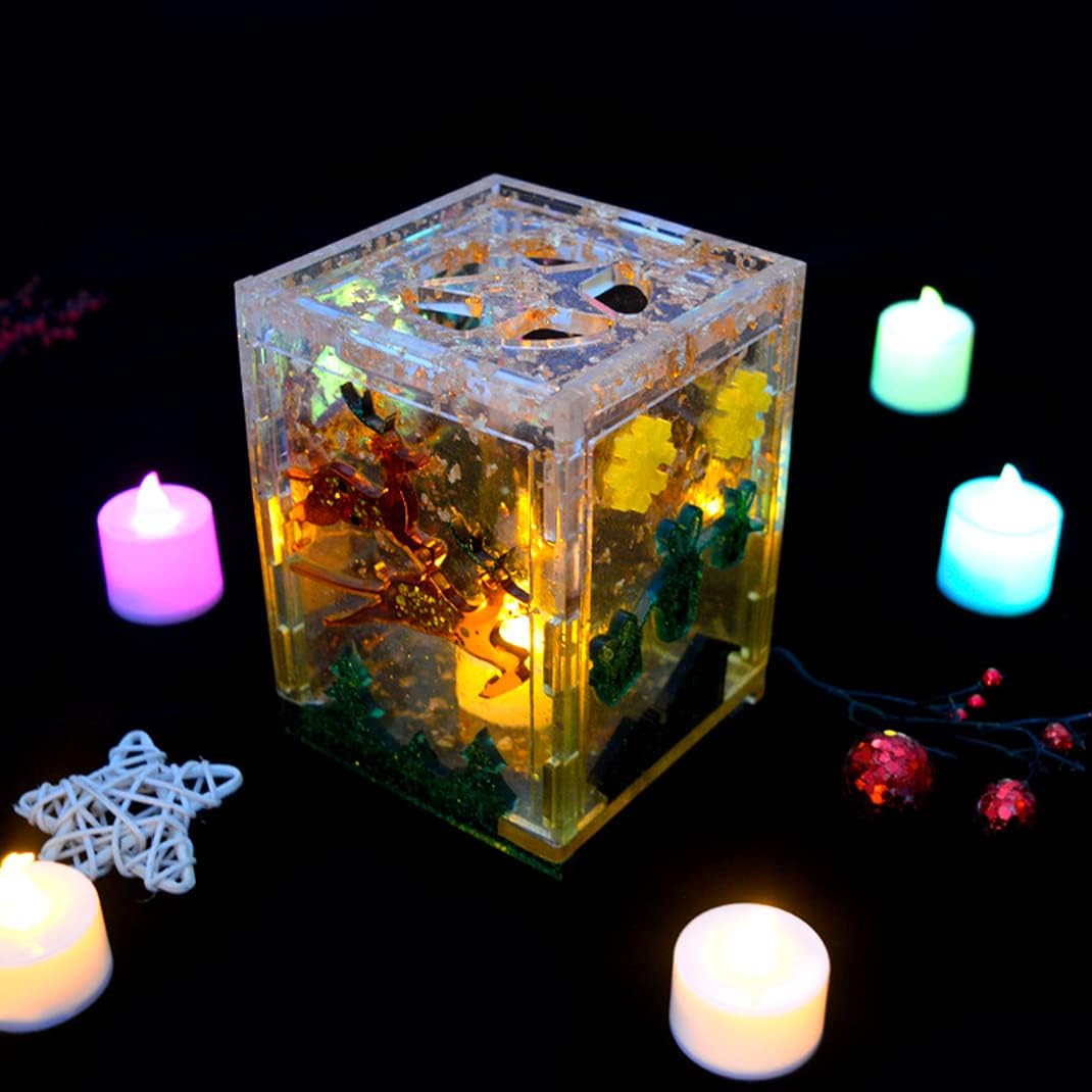 3D Christmas Lantern Resin Molds, 6 Pieces Silicone Resin Mold with Santa Clause Reindeer Sledge Patterns, Epoxy Resin Casting Mold for DIY Crafts Christmas Party Decoration