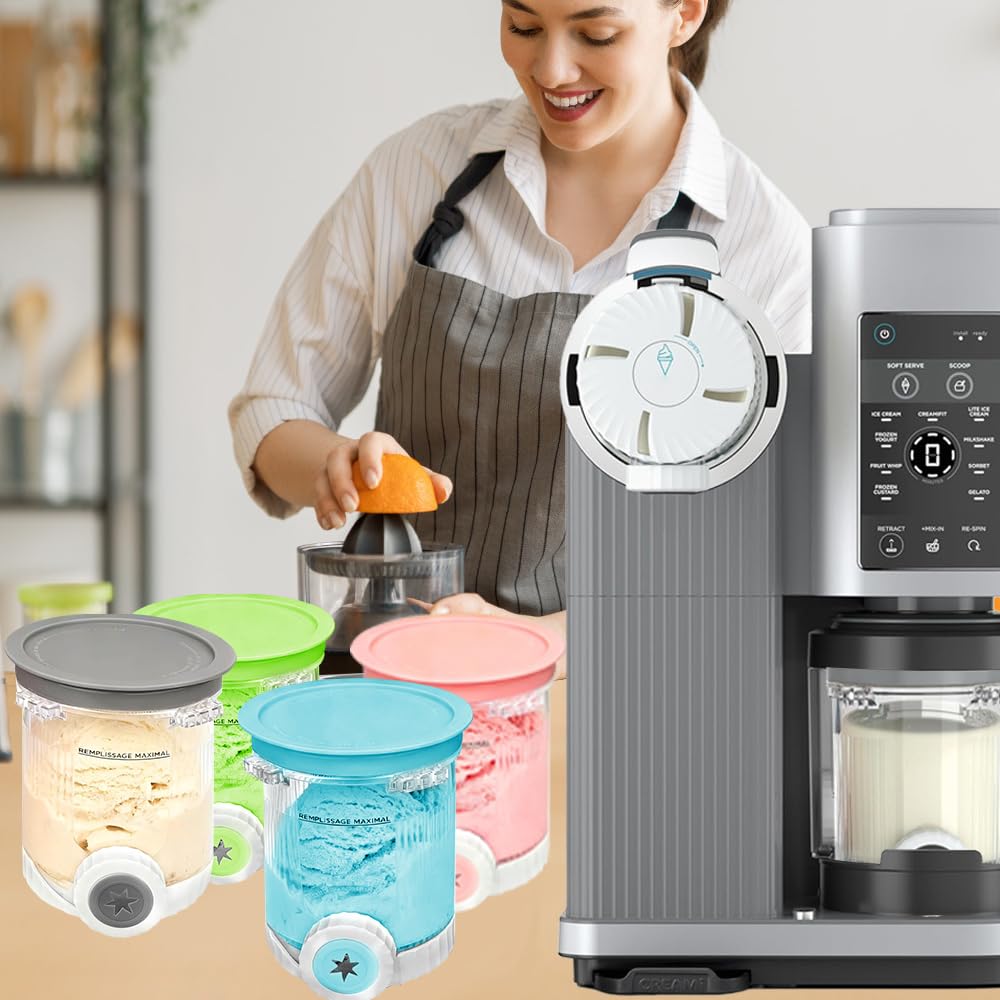 Ninja Swirl Creami Lot de 4 récipients à glace, pour la série NC700 NC701EU, sans BPA, avec couvercles colorés, passent au lave-vaisselle, conservation au congélateur pour la glace maison