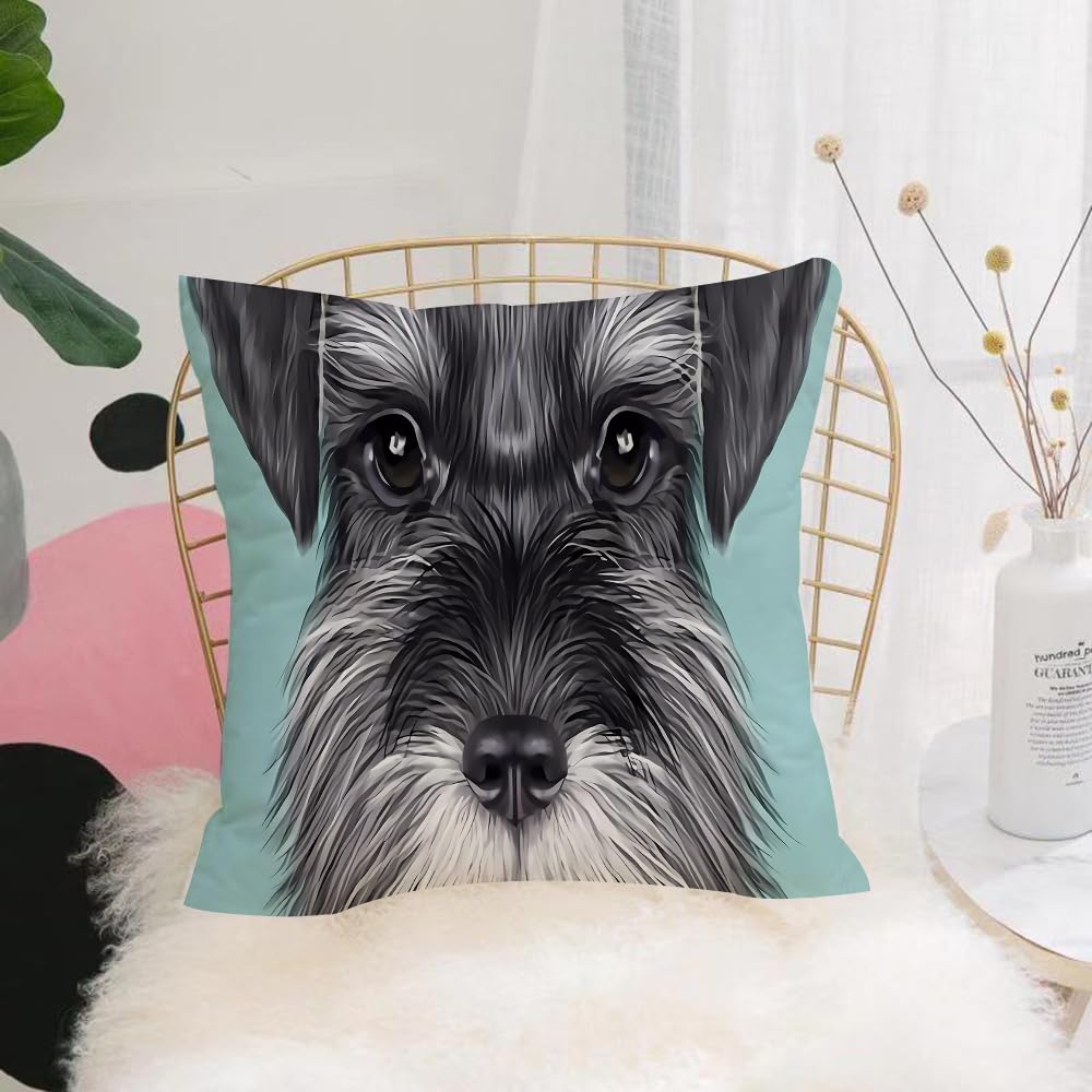 Hyosxw Schnauzer Dog Portrait. Illustrated Portrait - A1 Cushion Cover,Throw Pillow Case Home Decorative For Living Room Bedroom Sofa Chair 18X18 Inch,Schnauzer Dog Portrait. Illustrated Portrait Of Black Schnauzer On Blue Backgro,Pillowcase 45X45cm