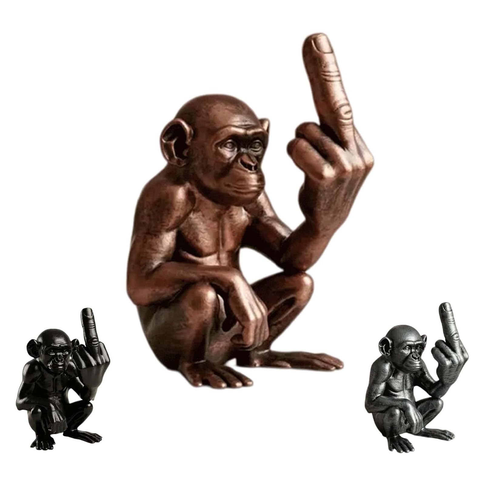 Guuzetu #B Funny Monkey Middle Finger Statue, Rude Gorilla Figurine, Antique Gold Middle Finger Mischievous Chimpanzee Statue, Humorous Animal Home Decoration, Cute Middle Finger Novelty Gag Gift (#B)