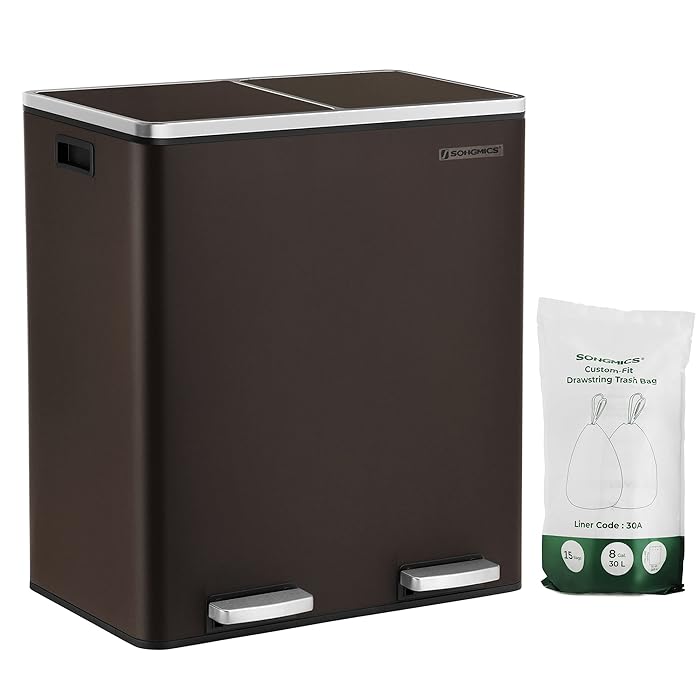 Buy SONGMICS Trash Garbage Can, 16 Gal (60L) Rubbish, Metal Step Bin