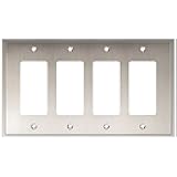 Henne Bery Soft Modern Decorative Wall Plate Switch Plate Outlet Cover (Quad Decorator, Satin Nickel)