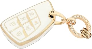 Key Fob Cover for Chevy/GMC with Keychain Soft TPU Car Key Shell Case Protector Compatible with 2022 2021 Chevrolet Chevy Suburban Tahoe GMC Yukon GM-13541565 13537962 (White)