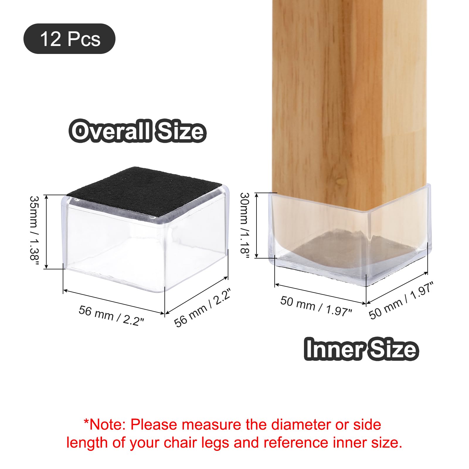 PATIKIL Chair Leg Floor Protector for Hardwood Floors 12 Pcs Square PVC Felt Fit 1.97" Furniture Leg Cap Furniture Feet Cover Furniture Feet Carpet Small Slider - Image 2