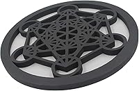 Vista 3 de DharmaObjects Cubo de metatrón grande con geometría sagrada hecha a mano para decoración de pared de madera, arte colgante (negro, 15.75 pulgadas)